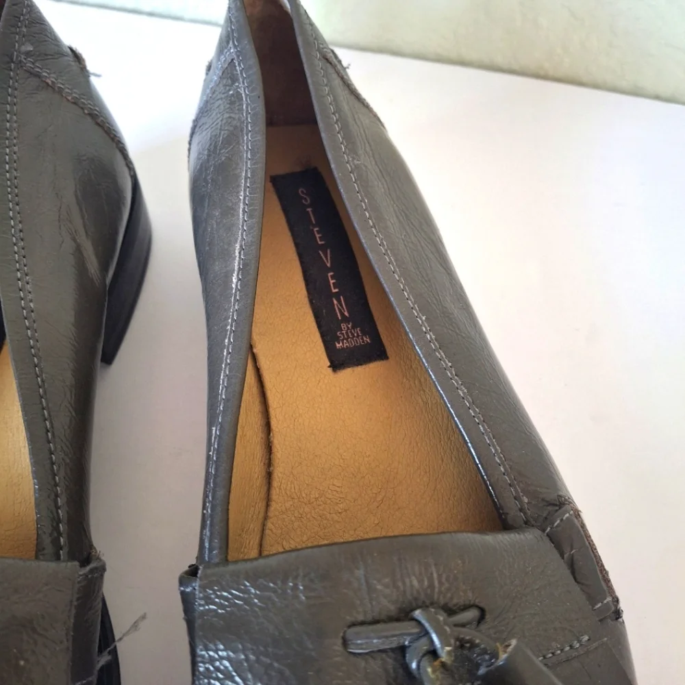 Steven By Steve Madden 8 Gray Tasseled Grey Leather Loafers New - Picture 10 of 10